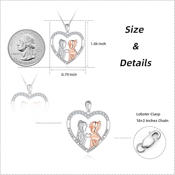 Sister Mother Daughter Necklace Jewelry Gifts Sterling Silver Sister Pendant Necklace Jewelry Birthday Gifts for Women US3