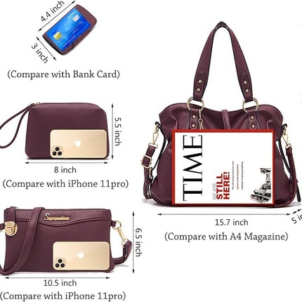 Soperwillton Fashion Handbag for Women Shoulder Bag Top Handle Satchel Hobo Tote Bag Purse Set 4pcs