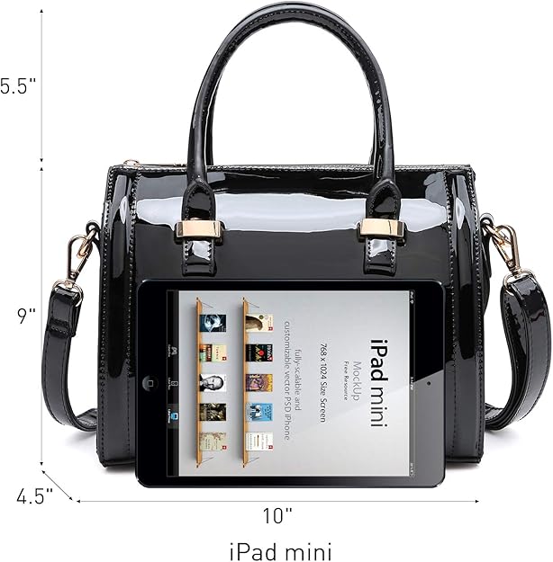 Shiny Patent Faux Leather Handbags Barrel Top Handle Purse Satchel Bag Shoulder Bag for Women