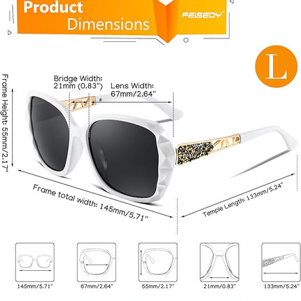 FEISEDY Polarized Women Square Sunglasses Sparkling Composite Shiny Frame B2289