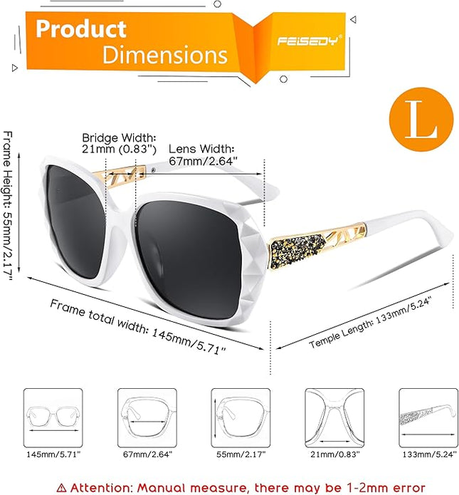 FEISEDY Polarized Women Square Sunglasses Sparkling Composite Shiny Frame B2289