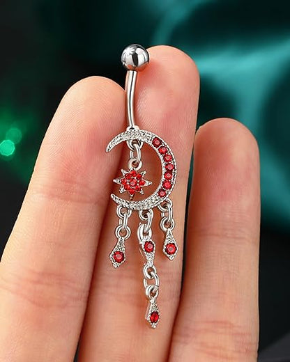 COCHARM Moon Dangle Belly Button Rings for Women 14g Belly Rings Dangling Cute Nave Rings Boho Belly Navel Piercing Jewelry…