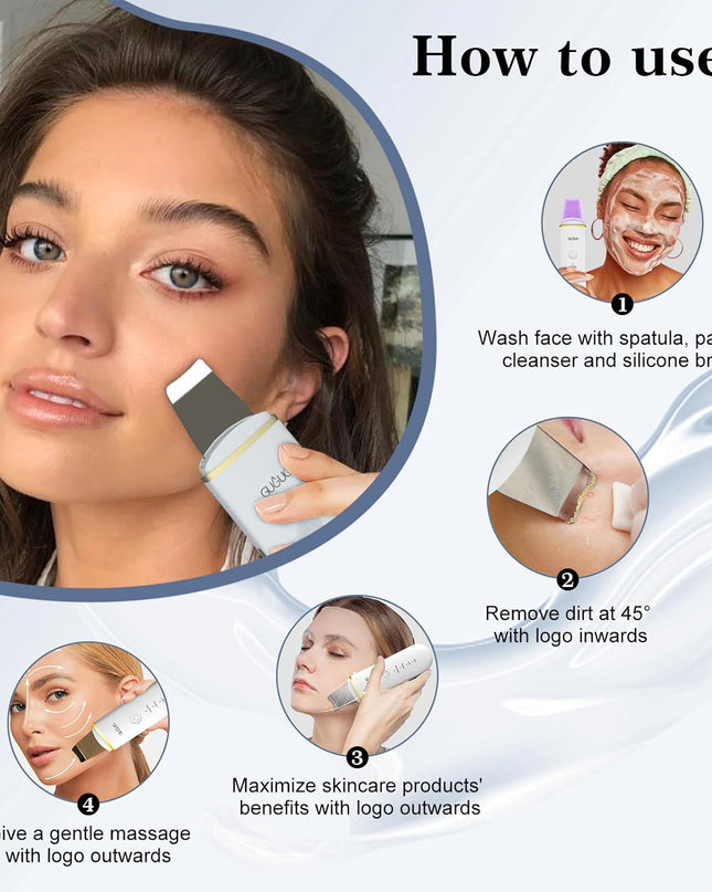 GUGUG Skin Scrubber Face Spatula Skin Spatula Pore Cleaner Blackhead Remover Tools for Facial Deep Cleansing-4 Modes -White
