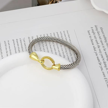 Cuff Bracelet for Women Twisted - Cable Wire Bangle Bracelet Two Tone - Vintage Gold Hook Silver Cuff Bracelets Jewelry Gift