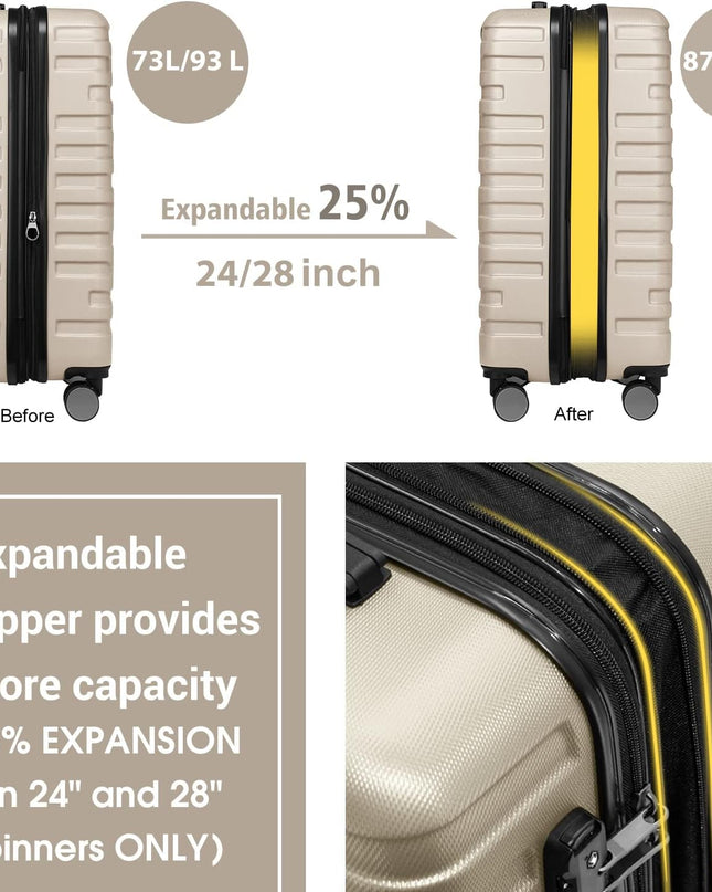 LARVENDER Luggage Sets for Women 5 Piece Hardside Expandable Suitcases with Wheels TSA Lock, Lightweight Travel Carry On Suitcase Set with Cosmetic Case, Cream White