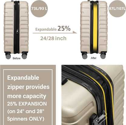 LARVENDER Luggage Sets for Women 5 Piece Hardside Expandable Suitcases with Wheels TSA Lock, Lightweight Travel Carry On Suitcase Set with Cosmetic Case, Cream White