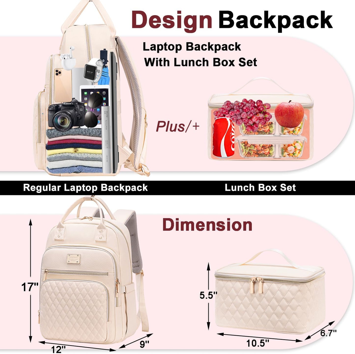 Weitars Lunch Backpack for Women,15.6 Inch Laptop Backpacks Travel Backpack for Women,Work Back pack,Teacher Nurse Back pack Insulated Lunch Bookbag Cooler Backpacks