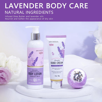 Lavender Spa Bath and Body Gift Set - Relaxing Self Care Baskets for Women - Birthday Gifts for Her, Sister, Mom, Wife