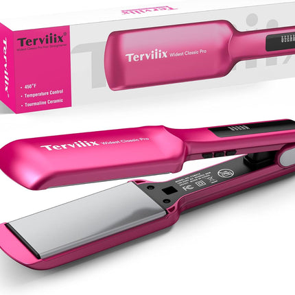 Terviiix Flat Iron Hair Straightener, 2 Inch Widest Ceramic Flat Iron for Hair, Professional Straightening Irons with Adjustable Temp, Fast Styling for Silky Smooth Hair, Dual Voltage, Auto Off, Pink