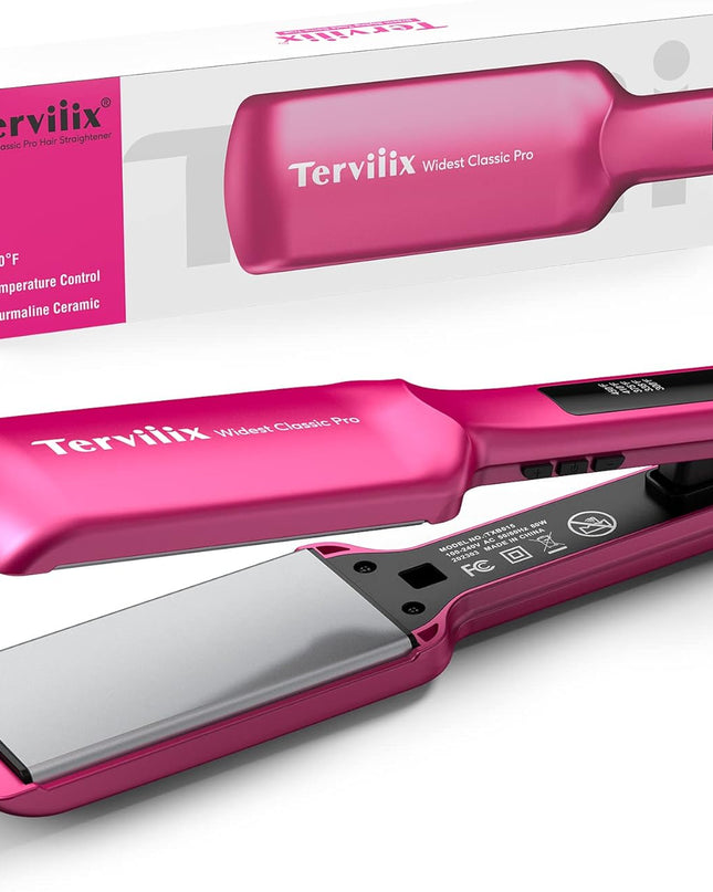 Terviiix Flat Iron Hair Straightener, 2 Inch Widest Ceramic Flat Iron for Hair, Professional Straightening Irons with Adjustable Temp, Fast Styling for Silky Smooth Hair, Dual Voltage, Auto Off, Pink
