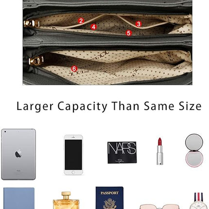 KKXIU Women Satchel Bags Handle Shoulder Handbags and Purses Pockets Zipper Leather Crossbody Bags