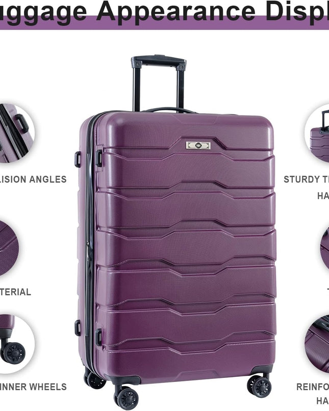 Merax Suitcase Hardshell Carry On Luggage Set for Women with TSA Lock, Deep Purple(Wavy Line), 20/24/28 Inch