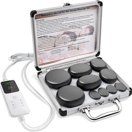 10 Pcs Basalt Hot Stones Massage Set with Temperature Adjustment