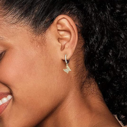 18k Gold Plated Lightning Bolt Earrings Iced Out Earrings Gold Punk Lightning Diamond Huggie Hoop Earrings Cubic Zirconia Lightning Bolt Dangle Earrings for Women Gifts, 1 Pair