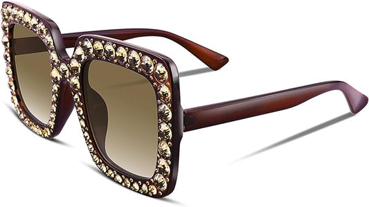 FEISEDY Women Sparkling Crystal Sunglasses Oversized Square Thick Frame B2283