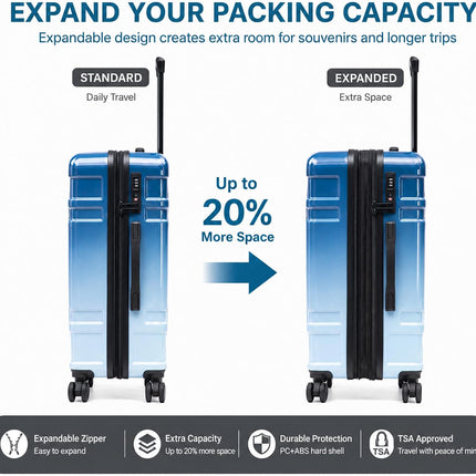 Rosamo 5 Piece Hardshell Suitcase Set, 20/24/28" Expandable Luggage Set with Matching Travel Bags, 22x14x9 Airline Approved Carry On, TSA Lock, Spinner Wheels, ABS+PC (Blue)