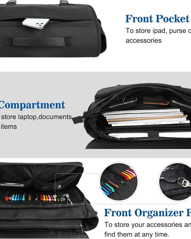 Messenger Bag for Men 15.6 Inch Water Resistant Laptop Briefcase Large Satchel Shoulder Bag Work Office College Computer Laptop Bag Lightweight Crossbody Handbag Cable Organize Bag Set 2pcs, Black
