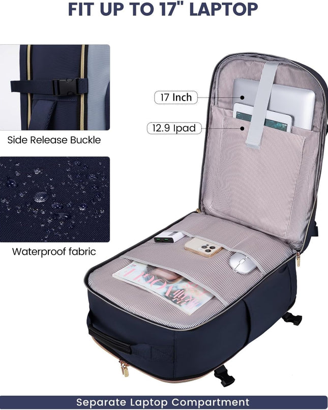 LOVEVOOK 40L Carry on Backpack for Women & Men with 3 Packing Cubes, Large Travel Backpack for Airplanes, TSA Personal Item Travel Bag fits 17" Laptop, Waterproof Travel Essentials Airline Approved
