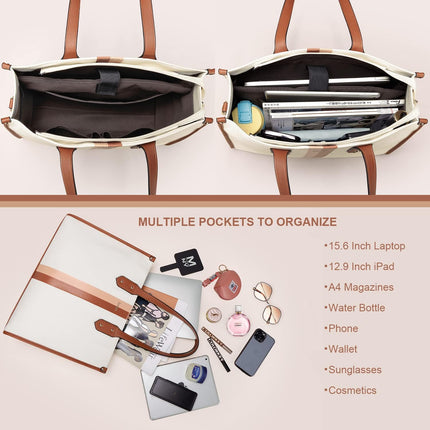 ESTARER Laptop Tote Bag 15.6 Inch, Women Laptop Bag Water-resistant Canvas Work Bag, Casual Shoulder Bag Handbag Briefcase Purse for Office/College/Travel