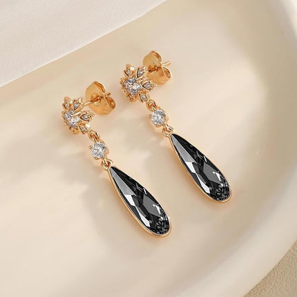 Austrian Crystal Teardrop Earrings Flower Dangle Earrings for Women 14K Gold Plated Drop Stud Earrings Hypoallergenic Jewelry
