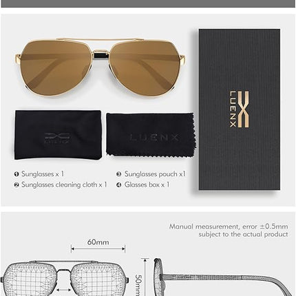 LUENX Aviator Sunglasses for Men Women Polarized New Shades Large Metal Frame - UV 400 Protection