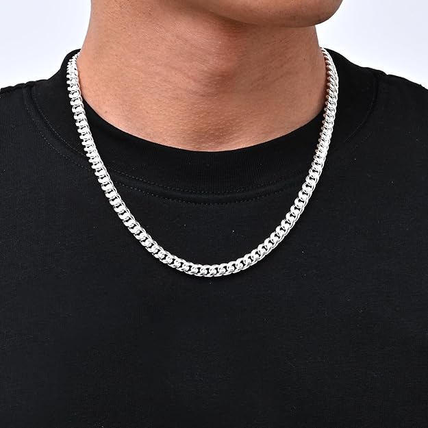 VNOX 6mm Cuaban Necklace for Men - Mens Women Sterling Silver Plated Chain Solid 6mm Diamond Cut Curb Cuban Link Chains,20 Inches