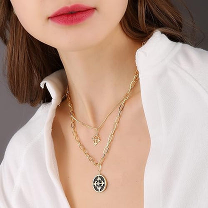 Layered Necklaces for women Necklaces for Women Fashion Pendant Layering Necklace Coin Necklaces Trendy Lightweight Choker Chain Necklace（N3-06）