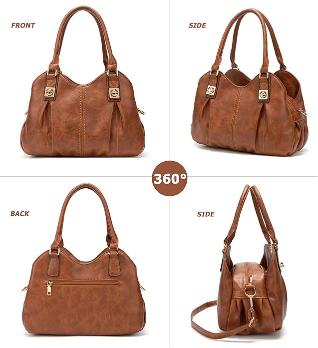 KingTo 4pcs Purses Retro Tote Handbags for Women Stylish Shoulder Bags Soft Top Handle Satchel Set