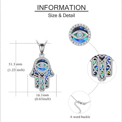 Hamsa Hand Necklace Sterling Silver Hand Of Fatima Pendant Necklace Hamsa Hand Jewelry Gifts for Women Men