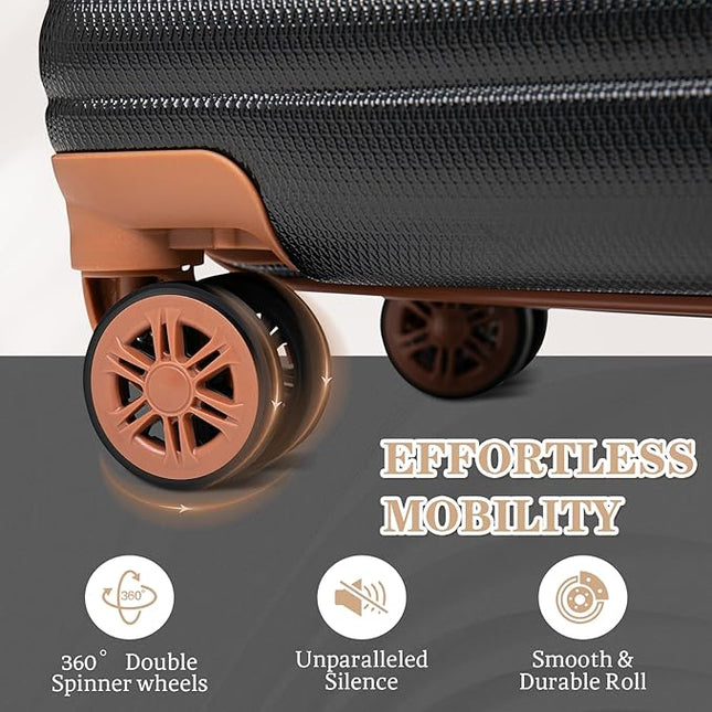 Unisex 5 Piece Luggage Sets with Spinner Wheels and Tsa Lock, Hardshell ABS Suitcase Set, Lightweight Hardside Waterproof Travel Suitcases for Men Women, 20", 24", 28" Black