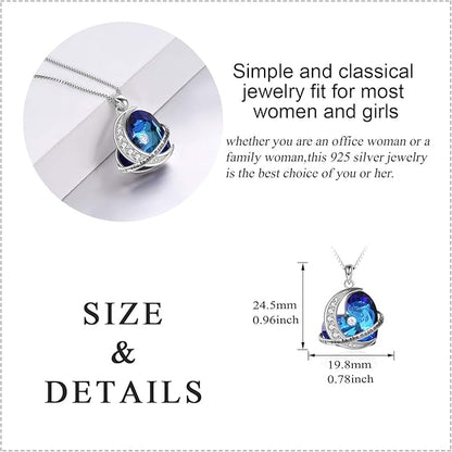 Gifts for Love Sterling Silver Couple Heart Pendant Necklace with Blue Crystal Elements Jewelry Gift for Wife Girlfriend