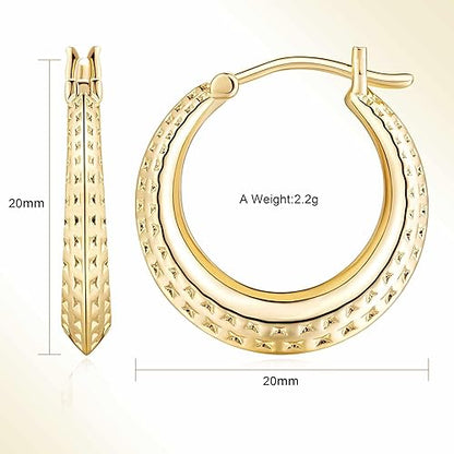 14K Gold Earrings for Women Chunky Hoop Earrings 14K Gold, Lightweight & Small Hoop Earirng for Women with Hinged Clasp 20MM