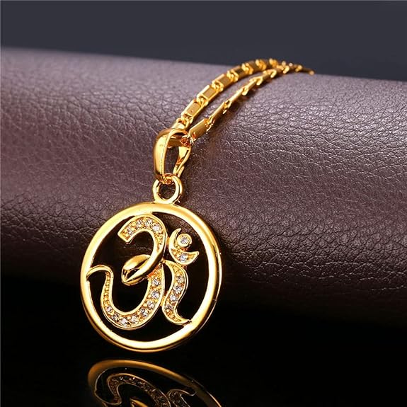 U7 AUM OM Pendant, Yoga Necklaces for Women, Stainless Steel Gold Plated Buddha Necklaces Amulet Gift