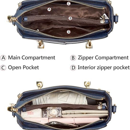 FOXER Leather Handbags for Women, Genuine Leather Ladies Top-handle Bags with Adjustable Shoulder Strap Women's Crossbody Bag Womens Real Cowhide Satchels Leather Messenger Tote Bags(Dark Blue)