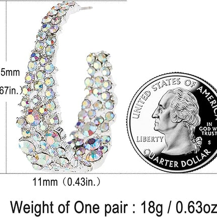 Statement Earrings for Women Bohemian Large Dangle Drop Hoop Earring Girls AB Rhinestone Crystal Sterling Silver Post