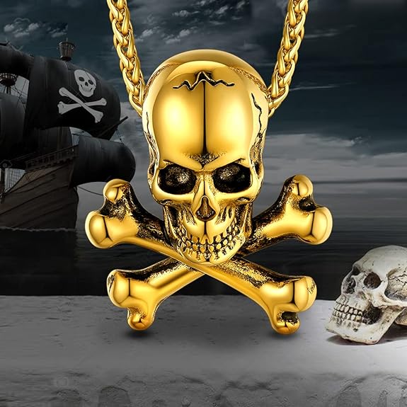 ChainsHouse Skull Necklace for Men, Retro Gothic Punk Jewelry Biker Necklace for Men Women Free Engraving Stainless Steel Dog Tag Pendant Necklace ,with Gift Box
