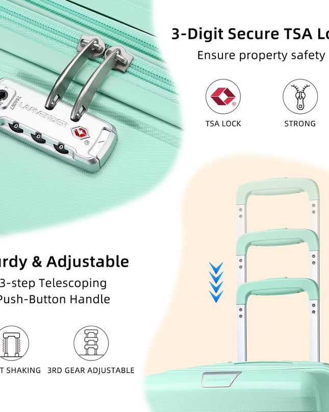 LARVENDER Luggage Sets 5 Piece with Duffel Bag Expandable(Only 28 inch) Hardside PP Carry On Luggage with 360° Spinner Wheels TSA Lock Luggage Sets for Women, Seafoam Green