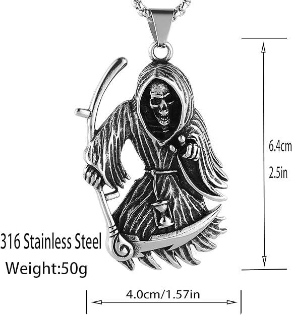 Scddboy Skull Pendant Necklace for Men,Gothic Grim Reaper Pendant Necklace