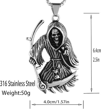 Scddboy Skull Pendant Necklace for Men,Gothic Grim Reaper Pendant Necklace