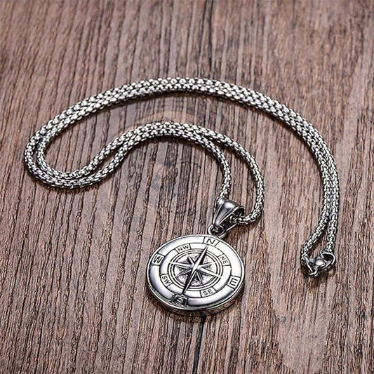 Compass Necklace for Men Chain Stainless Steel Compass Pendants Male Jewelry