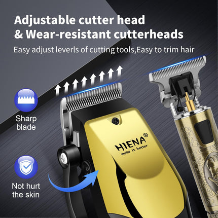 HIENA PRO Professional Hair Clippers & Cordless Barber Clippers for Men, Rechargeable Trimmer Set and Facial Grooming Tool Kit, Ear, Nose Hair Trimmer Set, Gifts for Men
