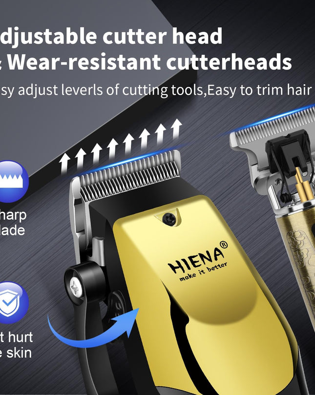 HIENA PRO Professional Hair Clippers & Cordless Barber Clippers for Men, Rechargeable Trimmer Set and Facial Grooming Tool Kit, Ear, Nose Hair Trimmer Set, Gifts for Men