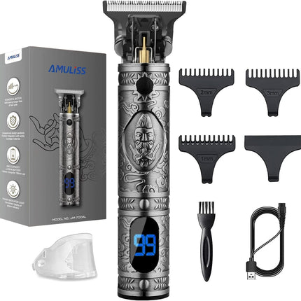 AMULISS Professional Trimmer Mens Hair Clippers, Zero Gapped Cordless Beard Barber Set & Grooming Kit Rechargeable LED Display for Men, Gift for Men