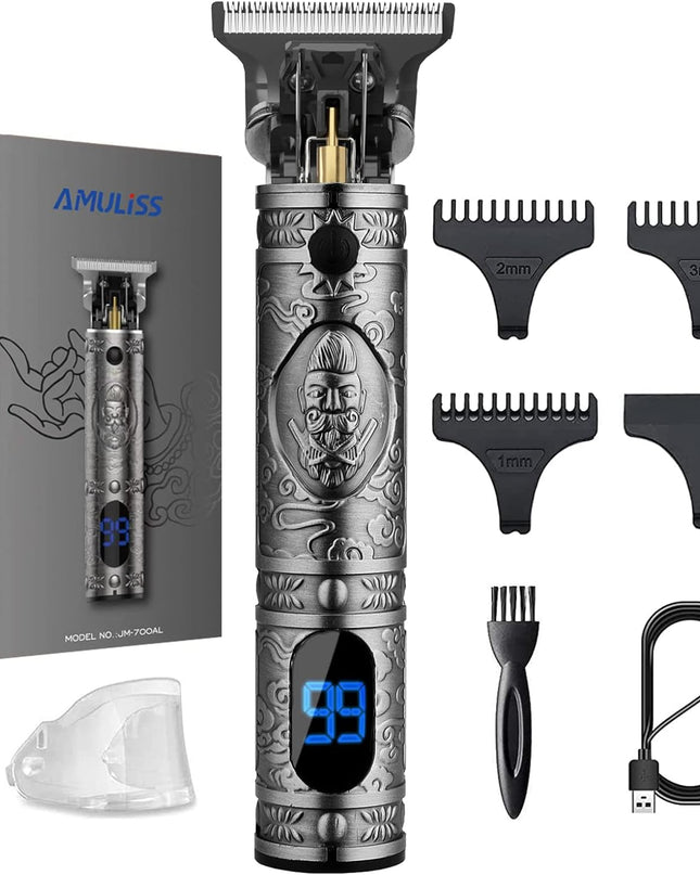 AMULISS Professional Trimmer Mens Hair Clippers, Zero Gapped Cordless Beard Barber Set & Grooming Kit Rechargeable LED Display for Men, Gift for Men