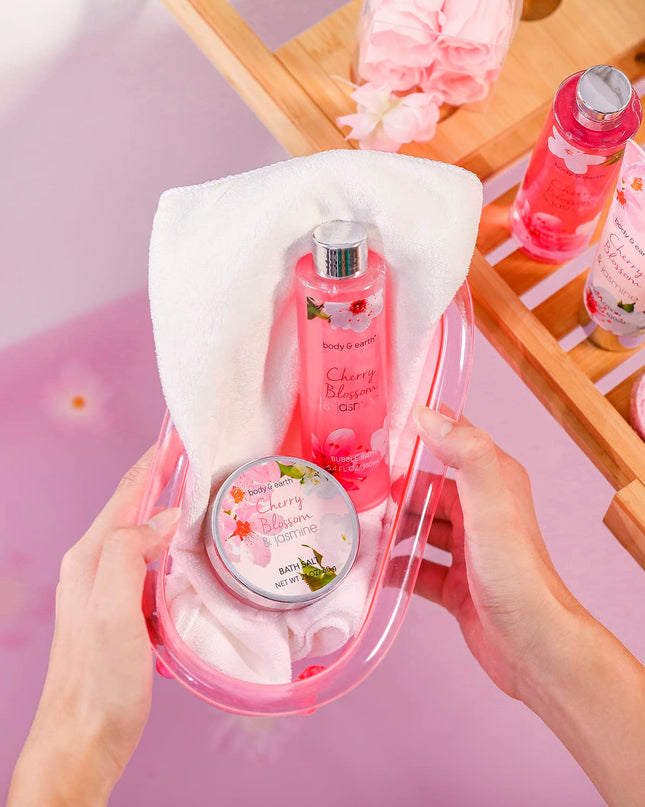 Gift Baskets for Women Body & Earth Bath and Body Gift Set for Women, Cherry Blossom & Jasmine Spa Gifts for Women Bath Gifts for Women, Regalos Para Mujer, Christmas Gifts for Women