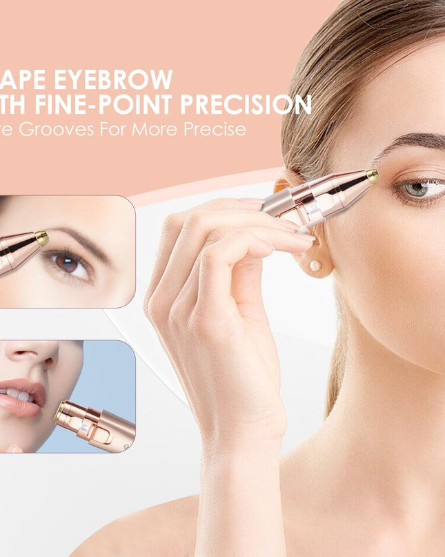 Eyebrow & Facial Trimmer: 2 in1 Rechargeable Facial Hair Removal & Eyebrow Shaver - Body Razor with Built-in LED Light (Rose Gold)