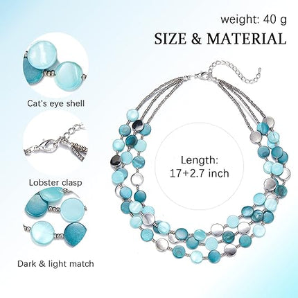 Noessla Layered Beaded Chunky Necklace for Women Boho Two-color Shell Statement Necklace Fashion Collar Costume Jewelry Gifts for Mum