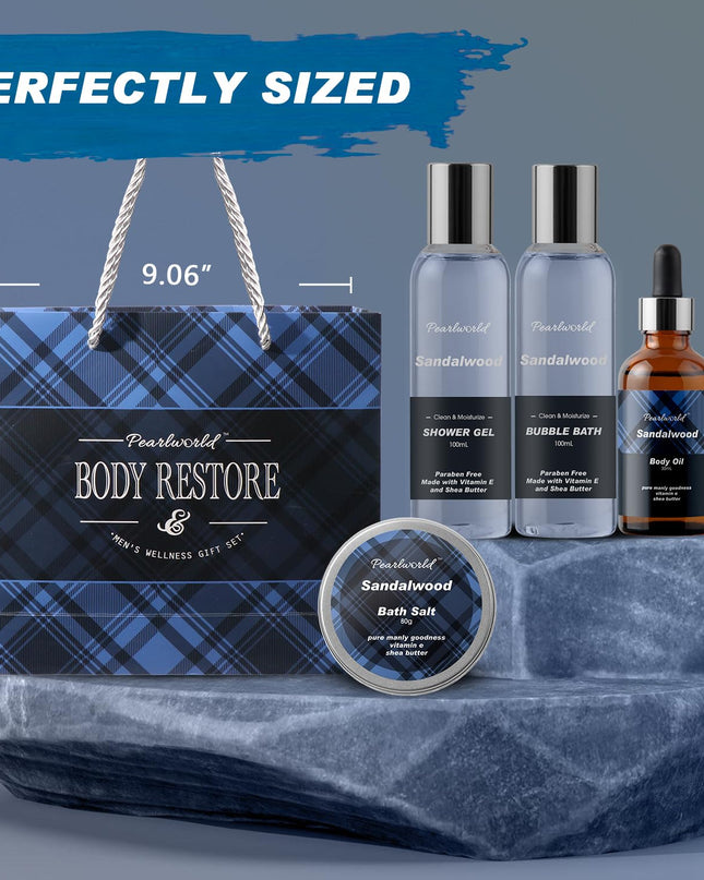 PEARLWORLD Bath Set with Ocean Scented Spa Gifts for Men, Christmas Birthday Self Skin Care Set for Men, Spa Gift Baskets for Him, 12Pcs Men's Spa Kit Gifts for Father's Day Bath Spa
