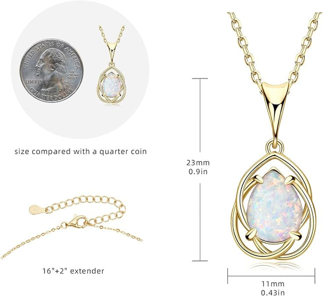 YUNKAI Opal Necklace for Women 925 Sterling Silver Pear Shape Pendant