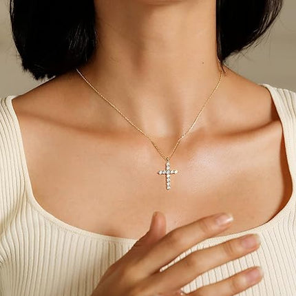 S.Leaf Cross Necklace for Women Cross Chain Sterling Silver